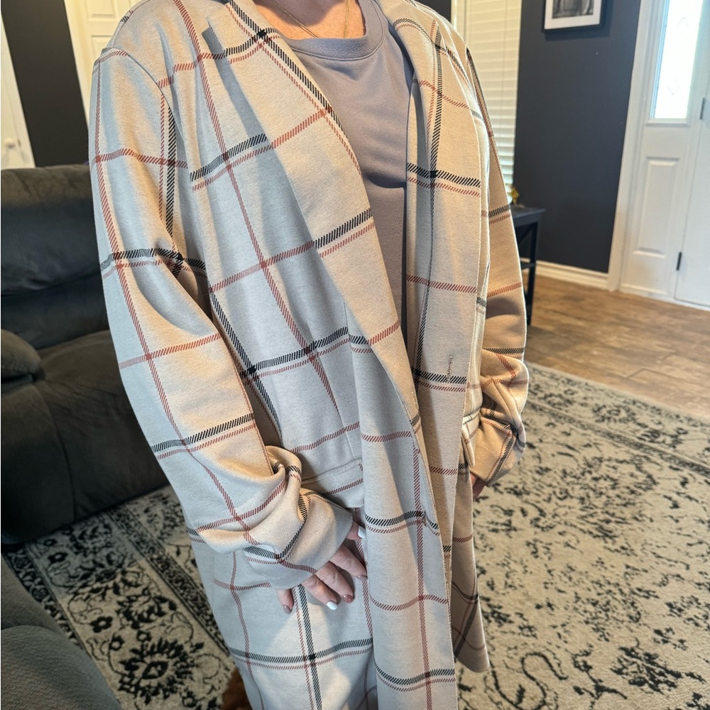 Tan plaid lightweight peacoat XL